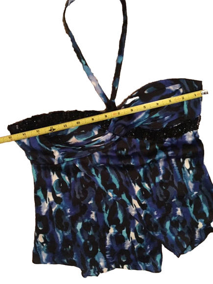 Bebe Shirt Top Size S Small Multi Color Blue / Black Halter Top - Picture 5 of 7